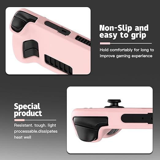 bibuks Steam Deck Case,Steam Deck OLED Protective Case,Non-Slip Skin Protective Shell Accessories with Kickstand ,2 Screen Protector, 4 Thumb Grip (Pink)