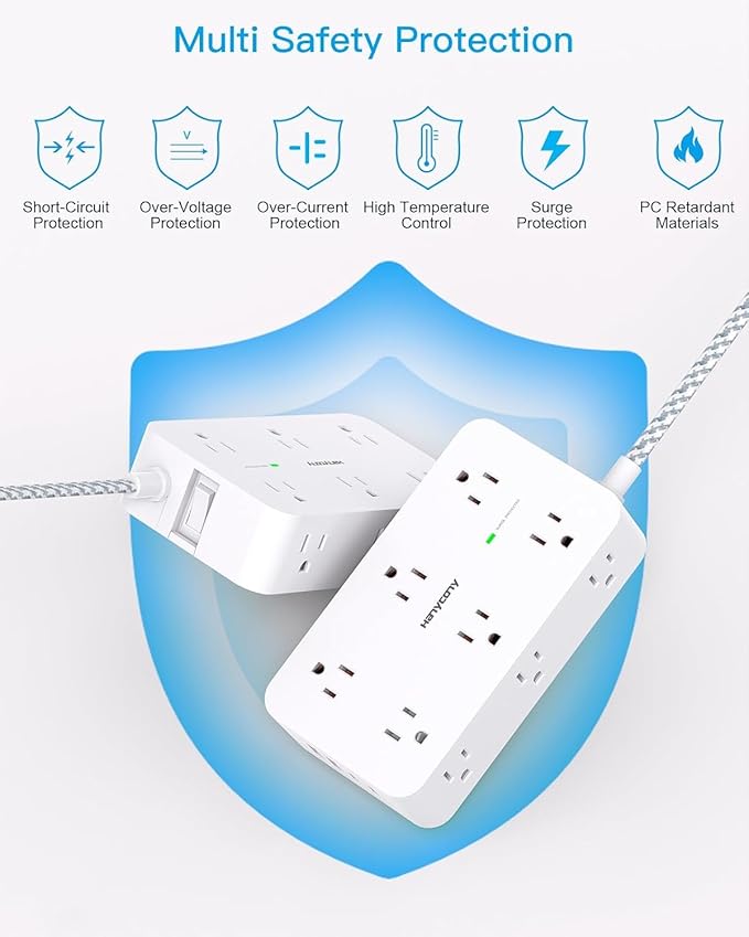 Extension Cord 15 Ft, HANYCONY Power Strip Surge Protector 12 Outlets 4 USB Ports (2 USB C), Large Desk Power Strip with Long Cord, Flat Plug, Wall Mount for Office Home College Dorm Room Essentials