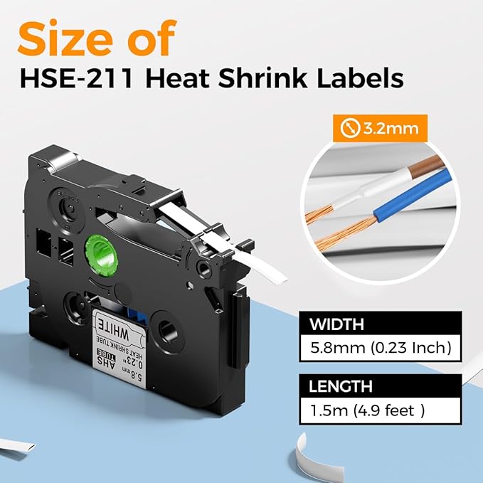 HSe-211 HSe211 Compatible with Brother Heat Shrink Tube P Touch TZe HSe Heat Shrink Tubing 5.8mm 0.23'' Wire Cable Labels for Brother PT-E300 E500 P900 P750WVP, 3-Pack, Black on White