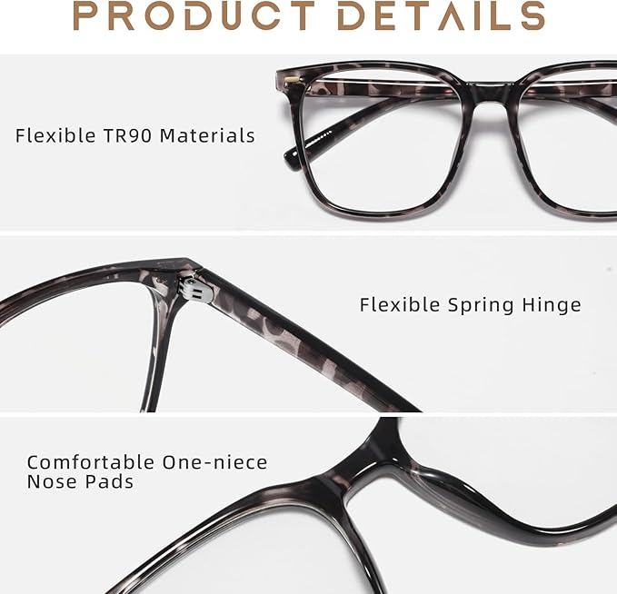 MACJERO Oversized Square Blue Light Blocking Glasses for Women Men, Anti-Fatigue Computer Monitor Gaming Glasses Reduce Eye Strain(Black Tortoise)