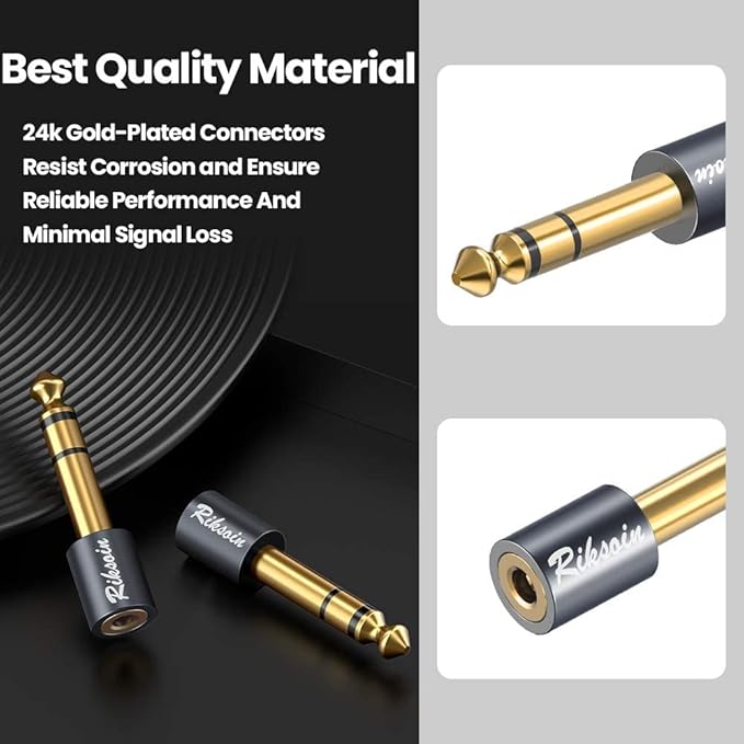 RIKSOIN Headphone Adapter, 2-Pack 6.35mm (1/4 Inch) Male to 3.5mm (1/8 Inch) Female Stereo Audio Adapter [Gold Plated, Hi-Fi Sound] for Amp Adapter, Guitar, Digital Piano, Microphones, Speaker