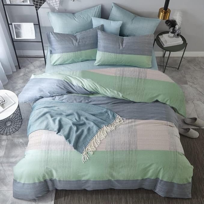 LifeTB King Comforter Set Patchwork Bedding Comforter Set Soft Fluffy Geometric Plaid Bedding Set for All Seasons Cozy Patchwork Plaid Checkered Pattern Comforter King Size with 2 Pillow Shams
