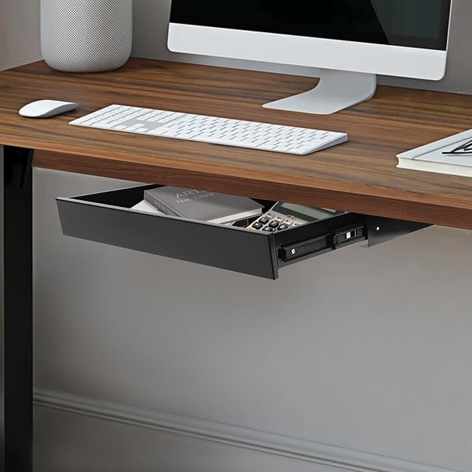 21.6" Under Desk Storage Drawer, Black Sliding Pull-Out Drawer for Sit Stand Workstation