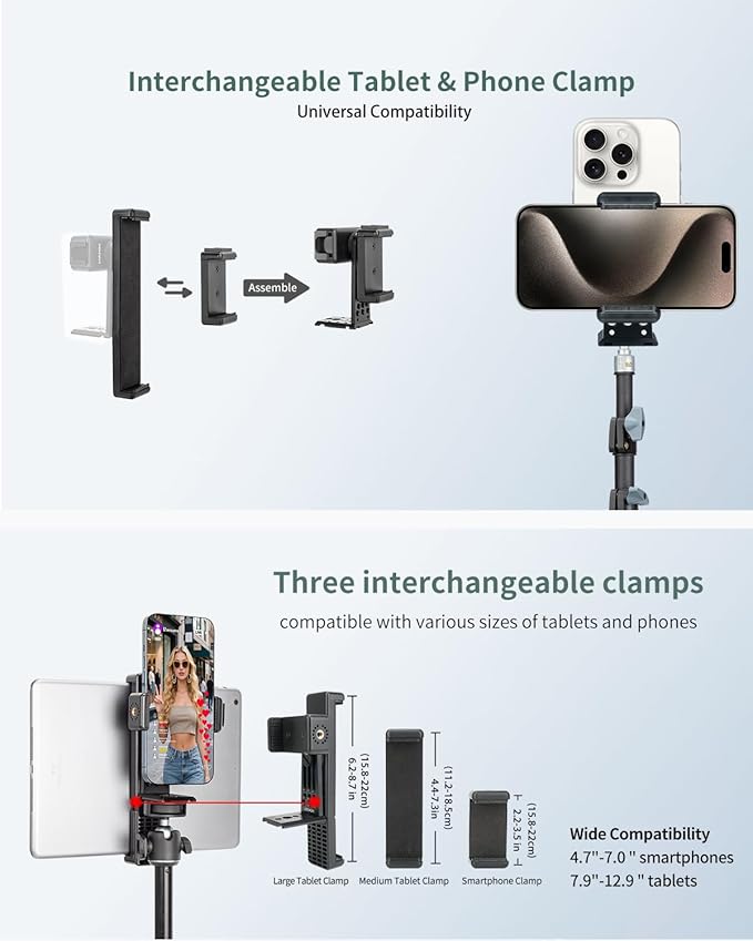 Large Screen Teleprompter Holder for Tablet & Phone with 70.8" Extendable Tripod, Dual Device Design, Compatible with iPad/iPhone/Samsung and More. Perfect for Live Streaming/Video Recording