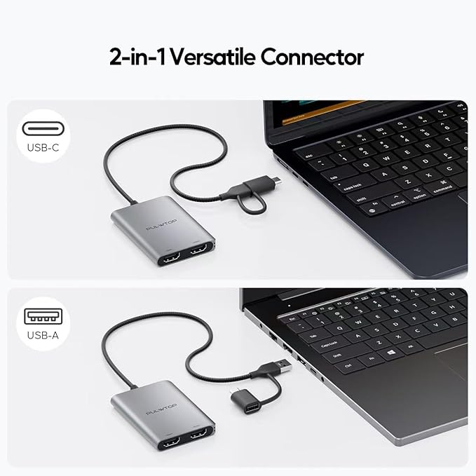 PULWTOP Displaylink Adapter, USB C to HDMI Adapter with Dual Monitor for Mac M1/M2/M3/M4, USB C to Dual HDMI for MacBook, Laptops, iMac, Driver Required