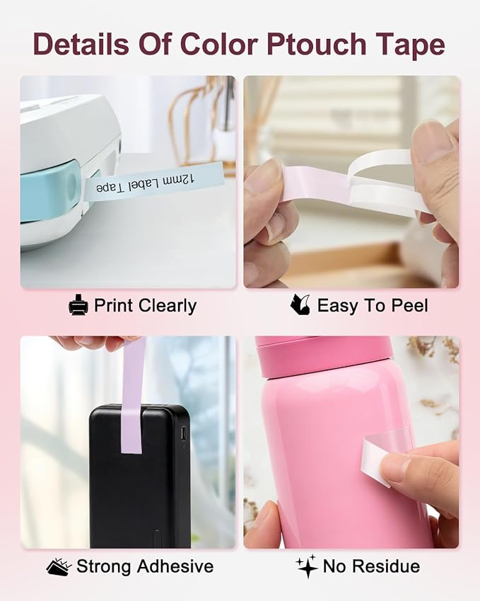5P Compatible with Brother P Touch Label Tape TZe-MQP35 G35 F31 E31 MQ531 TZ Tape 12mm 0.47 Laminate(White Berry Pink/Lime Green,Pastel Pink/Purple/Blue) for Brother PTD210 PTD400 PTP300BT