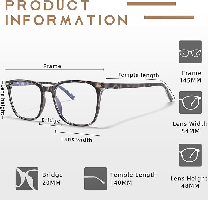 MACJERO Oversized Square Blue Light Blocking Glasses for Women Men, Anti-Fatigue Computer Monitor Gaming Glasses Reduce Eye Strain(Black Tortoise)