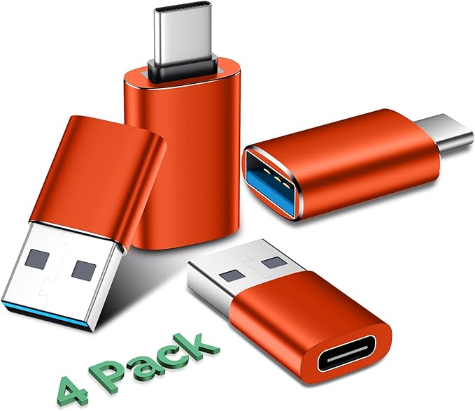 Temdan USB to USB C Adapter,Car Charger OTG Converter Compatible with MacBook Pro Air 2024,Samsung Notebook and More Type C,for iPhone 17 16 15 Air Plus Pro Max,OTG Adapters-Orange