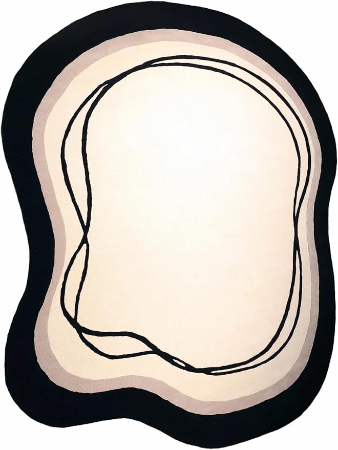 6x8 Irregular Area Rug Beige Black Curve Modern Abstract Art Washable Rug for Bedroom Diningroom Living Room Odd Shaped Rugs Minimalist Aesthetics Home Office Guestroom Stain Resistant Large Carpet