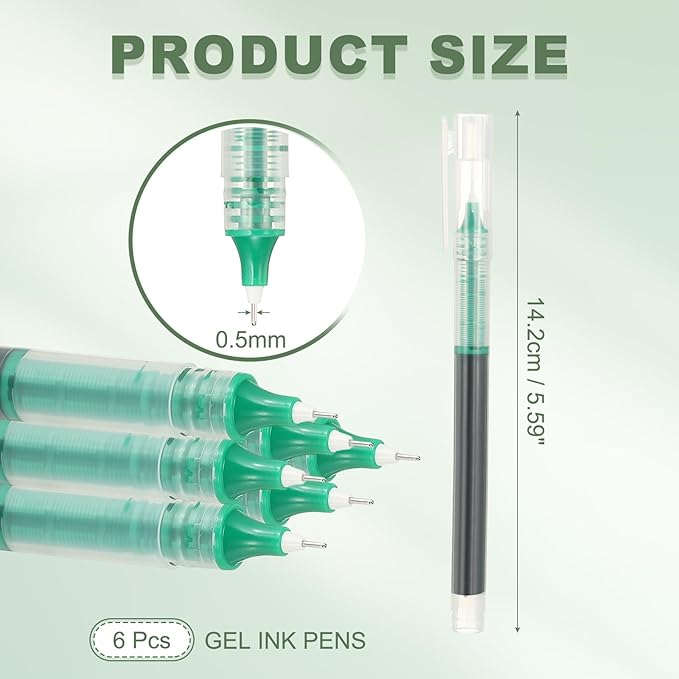 PATIKIL 6Pcs Colored Gel Ink Pens, 0.5mm Extra Fine Point Smooth Writing Japanese Quick Drying Liquid Ink Rollerball Pens for Office Stationery Classroom Teachers, Green