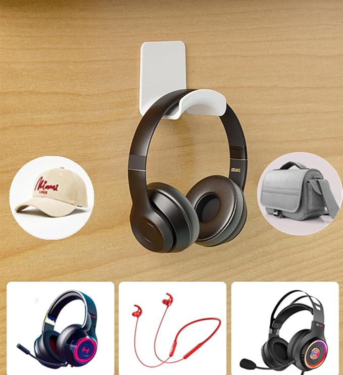 Nalegtocw Headphone Stand,Sticky Headset Hanger Adhesive Headphone Holder Hook Mount,4 Pcs Headset Stand Holder Clip Under Desk,White