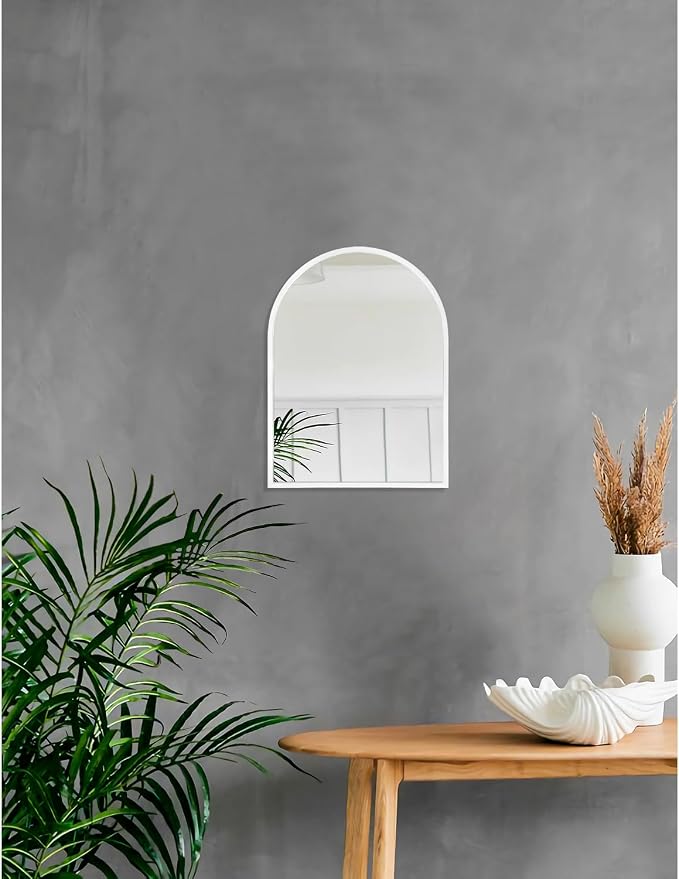 Arched Wall Mirror Aluminum Alloy Frame Bathroom Mirror Brushed Metal Vanity Wall Mounted Mirror for LivingRoom Bedroom Entryway Room Home Decor White 16"x12"