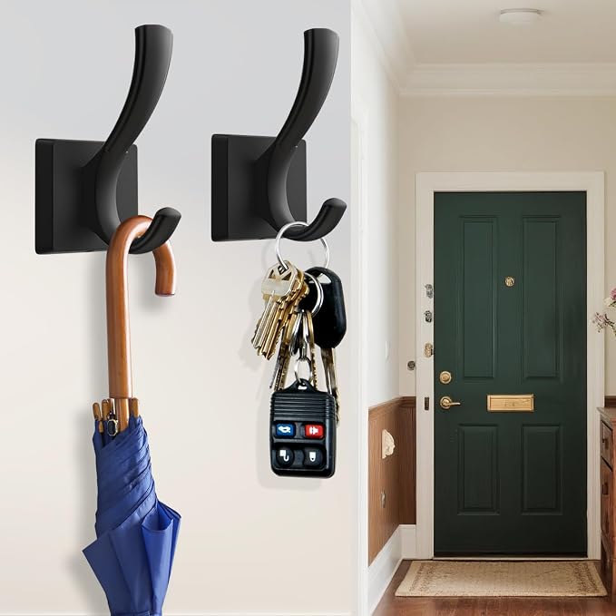 TOFIIGREM Black Towel Hooks Coat Hook, Towels Robe Holder for Bathroom Hat Hooks for Wall Hanging Key Bag Backpack (5 Pack, Black)