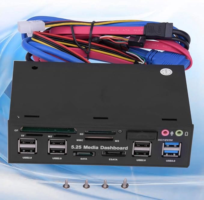 Internal Card Reader, 5.25inch Media Dashboard Front Panel Audio, All-in-1 Card Reader with USB3.0/2.0 HUB eSATA SATA Multi Card Reader(M2 / TF/SD/MMC/MS/CF)