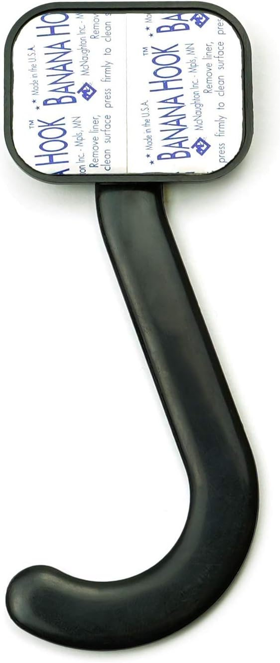 Gadjit Banana Hook Under Cabinet Hanger Ripens Bananas with Less Bruises, Folds up Out of Sight When Not in Use, Saves Countertop Space, Self-Adhesive + Pre-drilled Screw Holes (Black)