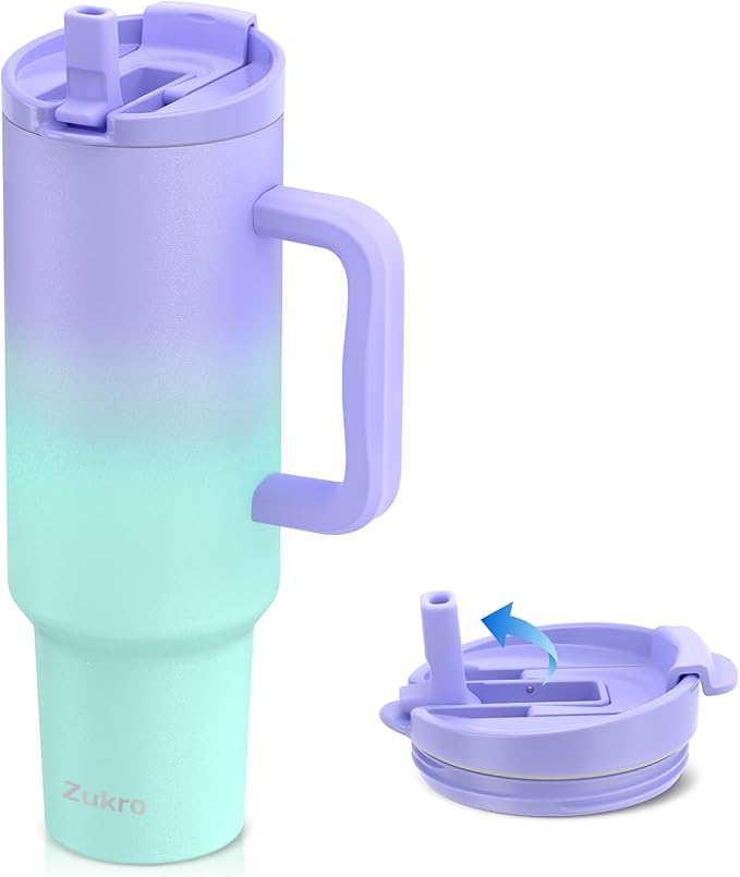 Zukro 50 oz Tumbler With Handle and Flip Straw, Leak Proof Lid, Double-Wall Stainless Steel Water Bottle for Home, Oiffce, Work, Large Vacuum Insulated Travel Cup Fit in Cupholder, BPA-Free
