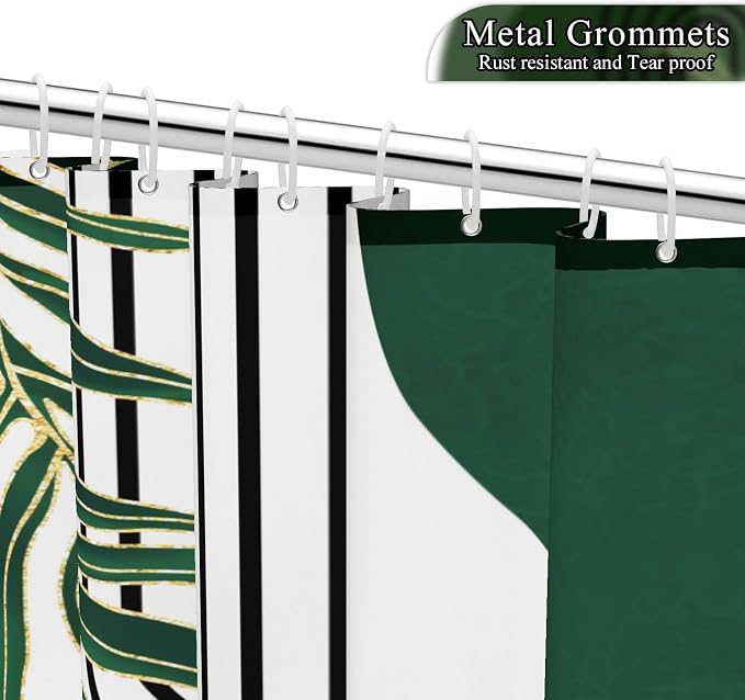 Mid Century Green Shower Curtain for Bathroom Boho Modern Abstract Plant Tropical Leaves Bathroom Curtain Set Geometric Arch Minimalist Waterproof Fabric Bath Decor 72x84 inch