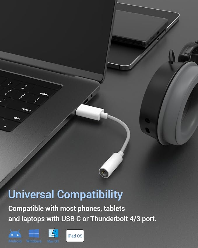 Cubilux USB C Headphone Adapter [192KHz/16-bit DAC] Type C to 3.5mm Audio Dongle for iPhone 17/16/15, iPad Pro 13/12.9/11, iPad Air 13/11, Pixel 10/9/8/7 Pro 9a/8a/7a, Samsung S25/S24, White 2-Pack