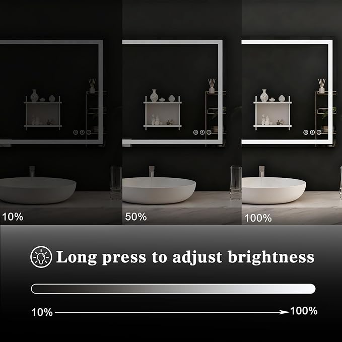 WTTY LED Bathroom Mirror 48"x32" with RGB Backlit and Front Light,Stepless Dimmable LED Mirror for Bathroom,Colored Lighted Bathroom Vanity Mirror,Anti-Fog,Memory Function,Shatter-Proof
