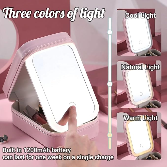 Wrappiness Girls & Women Lovely Makeup Box With LED Mirror - Personalized Jewelry Box Organizer Portable Ideal for Travel, Gift for Daughters Sisters Friends (Kind Smart Loved, Toddler Girls)