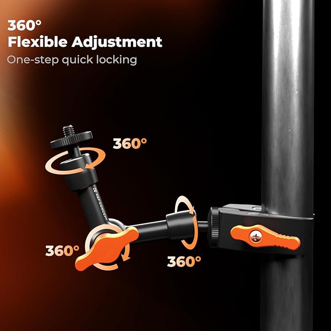 K&F CONCEPT 6" Magic Arm Clamp Kit with 1/4" & 3/8" Thread Screw, 360°Ballhead Articulating Friction Arm with Camera Clamp Mount for Monitor, LED Light, Webcam, Action Camera