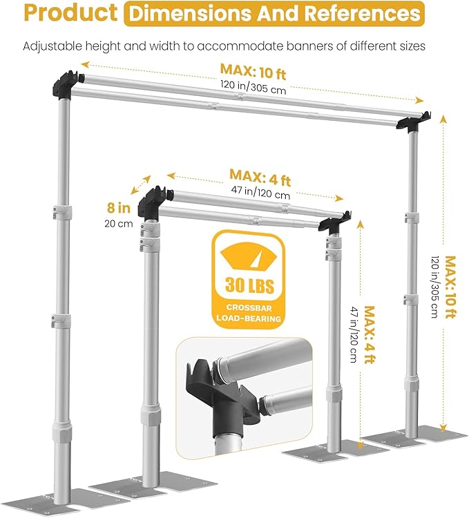 Jiang&Rong 10x10Ft Double Crossbar Backdrop Stand - Pipe and Drape Heavy Duty Adjustable Metal Frame with Drape Kit, Photographic Studio Backdrop Stand for Wedding, Birthday Party, Banquet Decorations