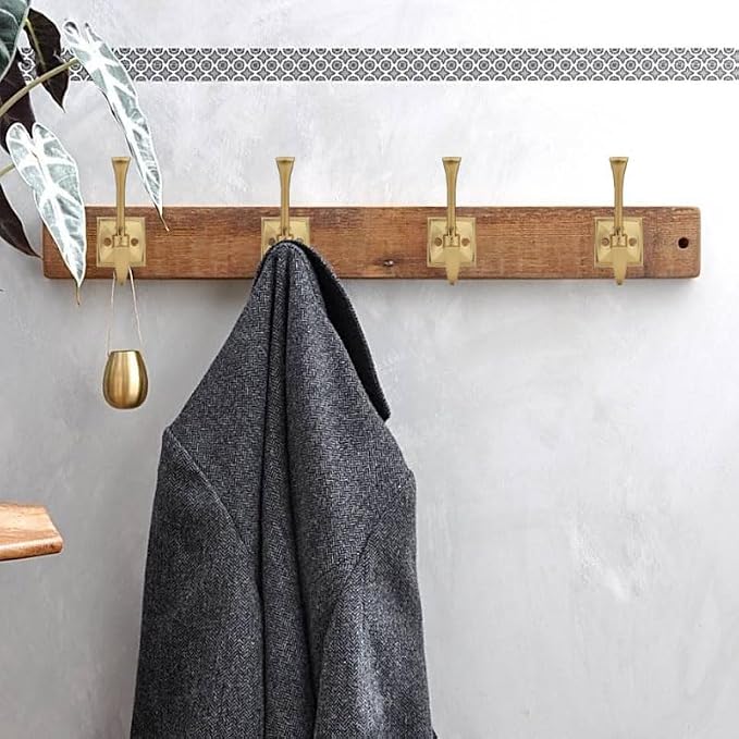 3 Pack Decorative Heavy Duty Towel Hooks for Hanging Robe Double Champagne Bronze Coat Hooks Wall Mounted with Screws for Key, Towel, Bags, Cup, Hat