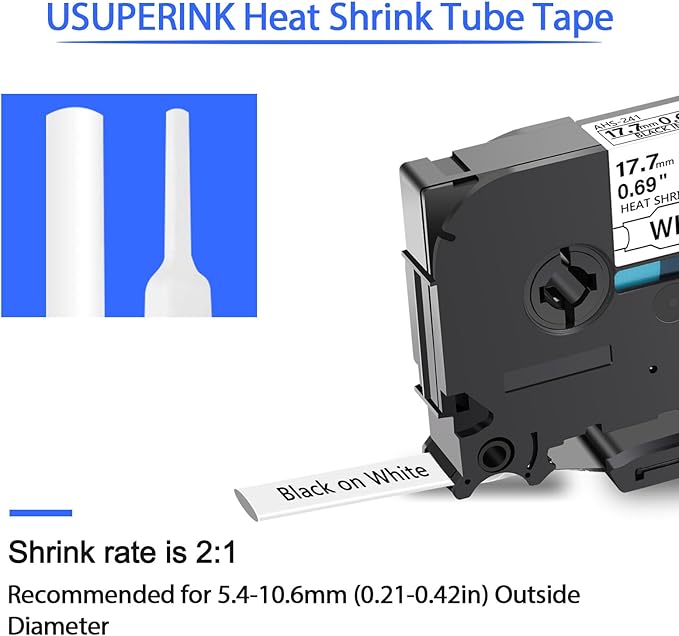 3 Pack Compatible for Brother Ptouch HSe-241 HSe241 HS-241 HS241 Black on White 17.7mm 0.69'' Heat Shrink Tubing Label Tape for Wire Cable use in PT-P710BT P700 P750W P900 Label Maker