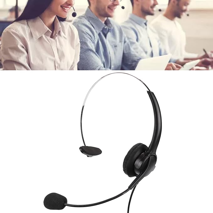 SparkFeng RJ9 Telephone Headset, Professional Call Center Headset with Noise Reduction Microphone, Wired Office Headset for Customer Service, Lightweight Comfortable Earphones with Adjustabl