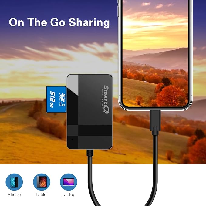 SmartQ SD Card Reader, 4-in-1 USB C 3.0 SD/Micro SD/MS/CF Memory Card Reader, Adapter for Camera, Compatible with MacBook Pro, MacBook Air/iPad Pro, Samsung Galaxy S10/S9/S8, Surface Book 2