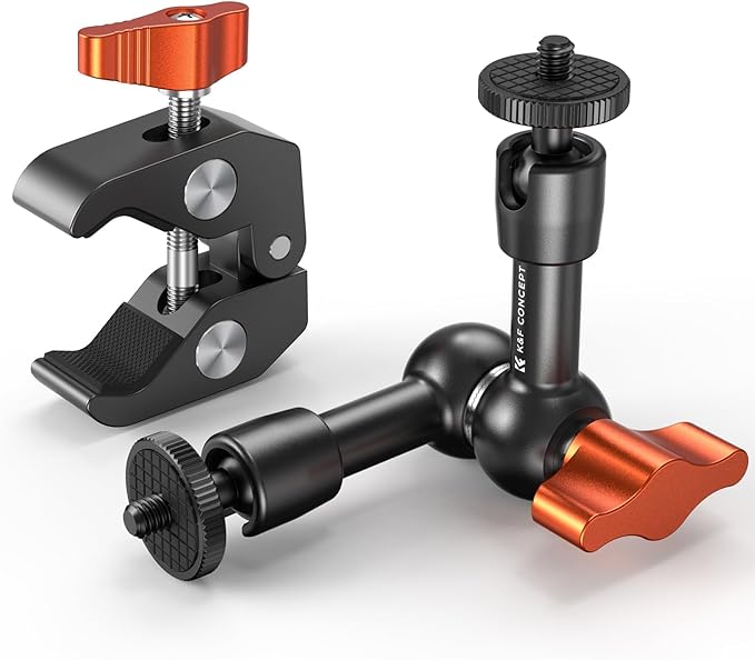 K&F CONCEPT 6" Magic Arm Clamp Kit with 1/4" & 3/8" Thread Screw, 360°Ballhead Articulating Friction Arm with Camera Clamp Mount for Monitor, LED Light, Webcam, Action Camera