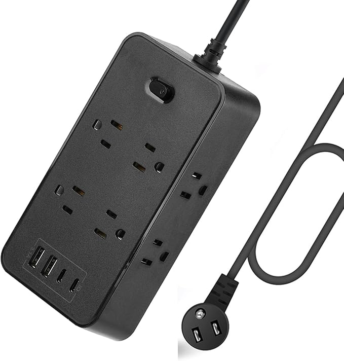 10FT Power Strip Extension Cord Surge Protector with 8 Outlets and 2 USB & 2 USB-C Port(5V 3.1A),Bold Extension Cord with Fuse Surge Protected Power Strip for Home Office (Black)