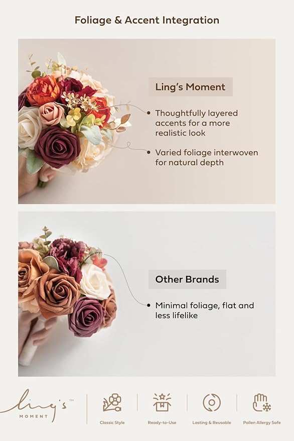 Ling's Moment Artificial Flowers Dusty Blue Bridesmaid Bouquet, Blue & White Wedding Flowers Bouquets for Bridesmaids, 7 Inch Bridal Bouquets for Bridesmaids, Wedding, Ceremony, Anniversary, etc