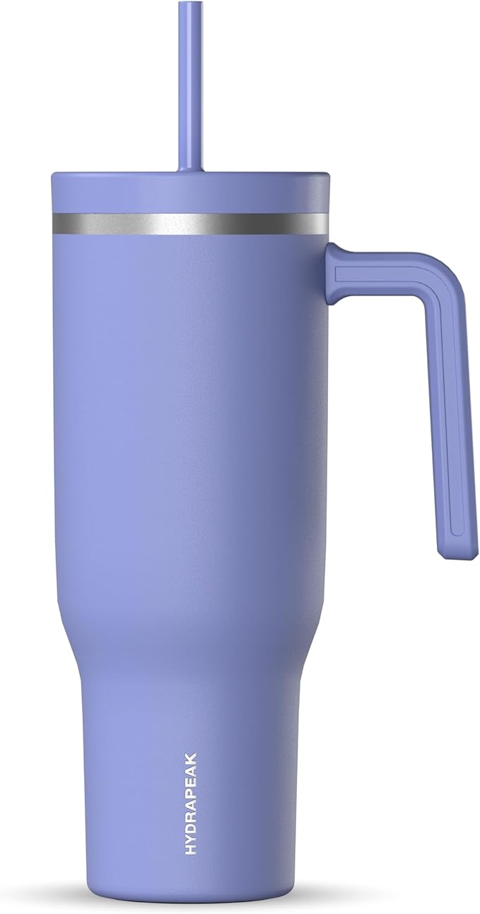 Hydrapeak Voyager 40 oz Tumbler with Handle and Straw Lid | Reusable Stainless Steel Water Bottle Travel Mug Cupholder Friendly | Insulated Cup (Iris)