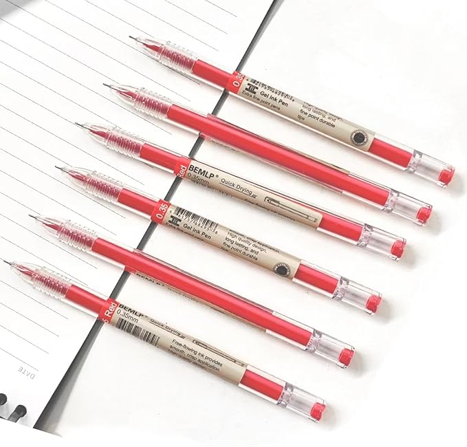 BEMLP Gel Pen 0.35mm Red Ink Pen Maker Pen School Office student Exam Writing Stationery Supply Technical Pens 12 Pcs/Set (Red)