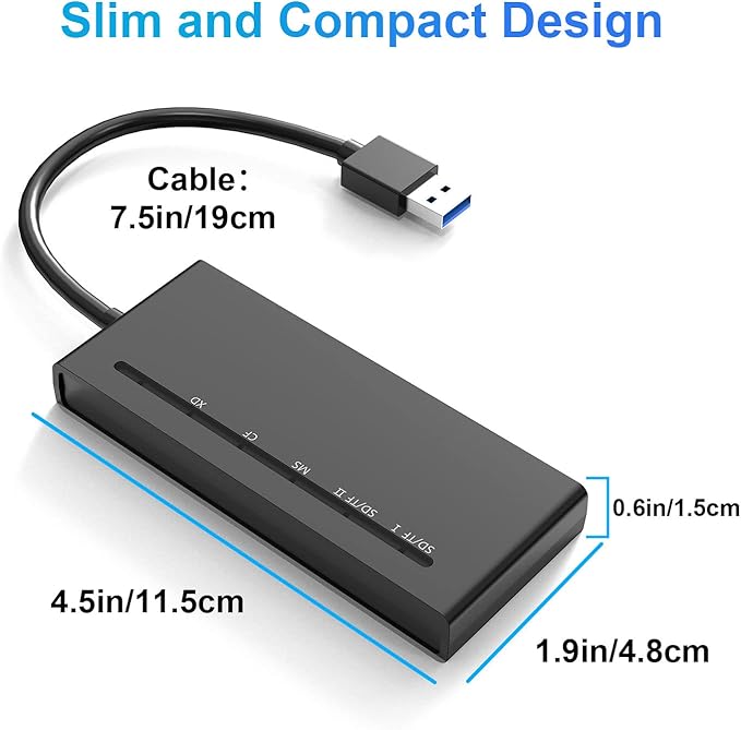 USB3.0 Multi SD Card Reader, SD/TF/Micro SD/CF/MS/XD 7-in-1 5Gbps High Speed Memory Card Reader for SDXC SDHC TF Micro SD CF MS MMC Card, Sony Memory Stick Pro Duo Adapter Read 5 Cards Simultaneously