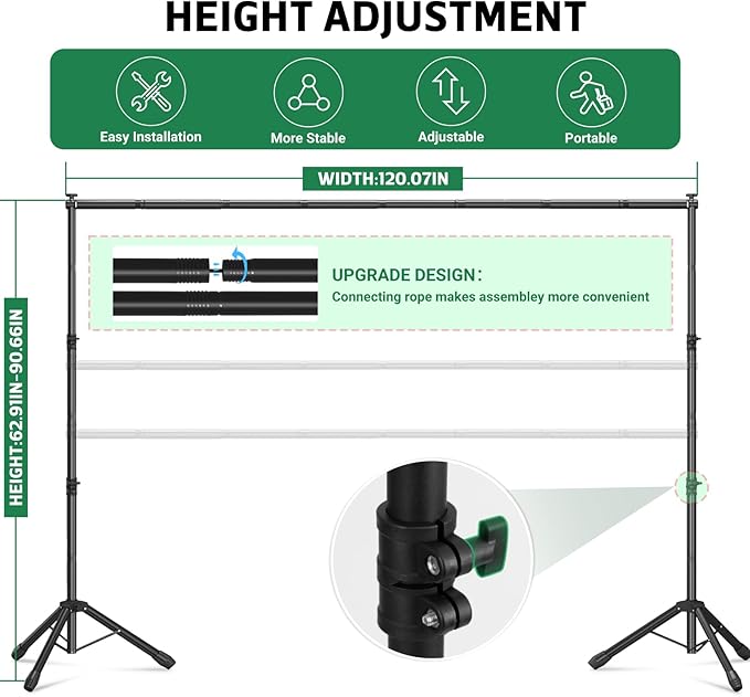 Backdrop Stand 10x7.5 FT for Photography Studio, 3-in-1 T-Shape Photo Backdrop Stand Kit for Birthday Party, Background Stand for Photo Video Studio with Carring Bag, Banner Stand with 2 Sandbags