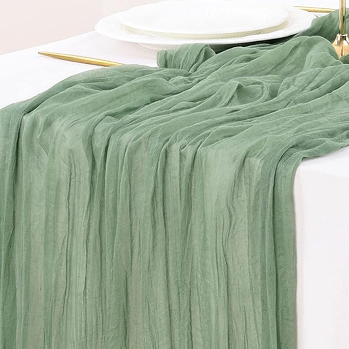 Socomi 6pcs Sage Green Cheesecloth Table Runner Fall Thanksgiving Boho Rustic Gauze 120 inch 10FT Cheese Cloth Runner for Wedding Party Baby Shower Home Decor Holiday Decorations