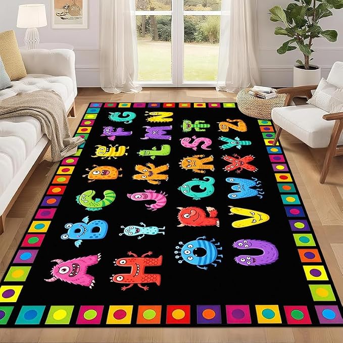 Alphabet Monster Area Rug for Kids 2'x3' Colorful ABC Learning Carpet Non Slip Educational Play Mat for Nursery Bedroom Playroom Classroom Entryway Living Room Home Decor