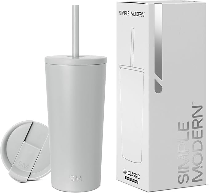 Simple Modern Insulated Tumbler with Lid and Straw | Iced Coffee Cup Reusable Stainless Steel Water Bottle Travel Mug | Gifts for Women Men Her Him | Classic Collection | 20oz | Ice Gray