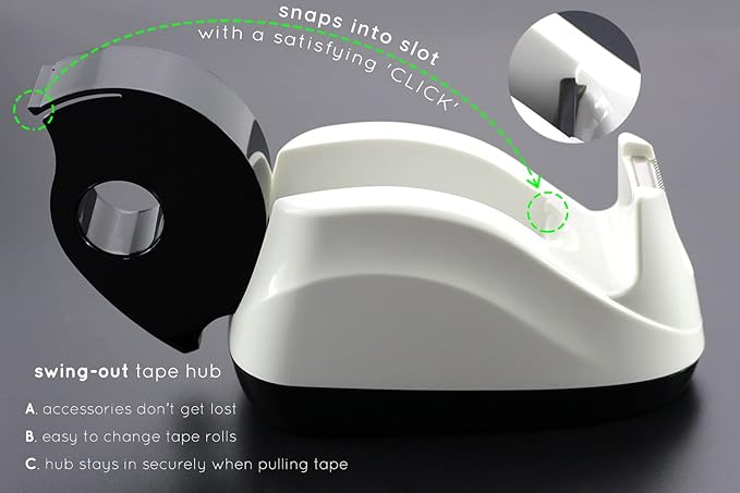 BeeChamp Heavy Base Nonskid Desk Tape Dispenser One-Hand Dispensing, White, 4 Pack