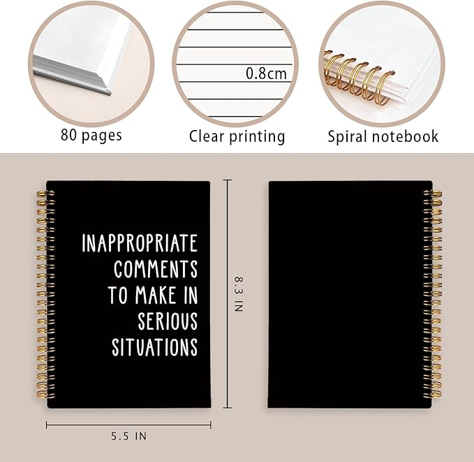 LIANGW Funny Notebooks for Work, Sarcastic Notebooks for Work, Funny Office Gifts for Coworkers, Funny Office Supplies, Black Hardcover Spiral Notebook 5.5x8.3 Inch