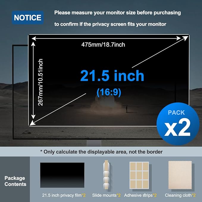 JEAPKA [2-Pack] 21.5 Inch Privacy Screen for Monitor Computer Screen Privacy Filter for 16:9 Widescreen Monitor Desktop PC Monitor Privacy Film Monitor Privacy Shield and Anti-Glare Protector