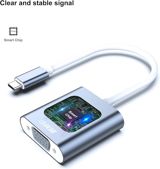 BENFEI USB C to VGA Adapter, Thunderbolt 3/4 to VGA Adapter Compatible with iPhone 15 Pro/Max, MacBook Pro/Air 2023, iPad Pro, iMac, S23, XPS 17, Surface Book 3 and More [Aluminium Shell,Grey]