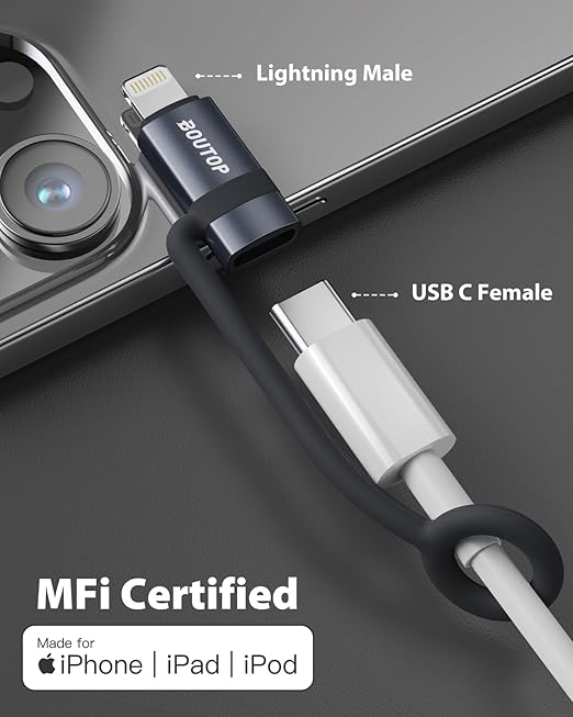 [MFi Certified] 36W USB C to Lightning Adapter (2 Pack) - Support PD Fast Charging/Data Sync, with Anti-Lost Silicone Holder for iPhone iPad AirPods, Reduces Cable Clutter