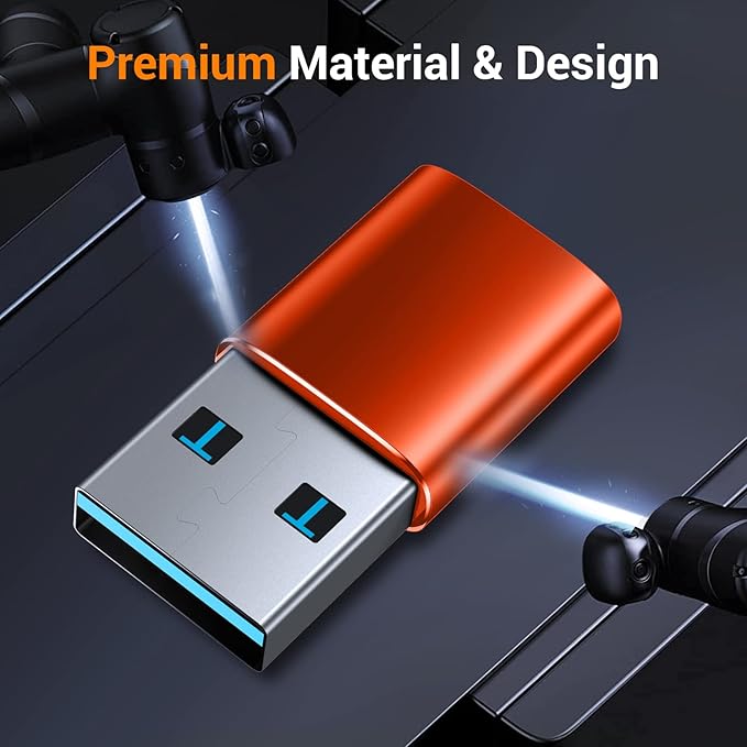 Temdan USB to USB C Adapter,Car Charger OTG Converter Compatible with MacBook Pro Air 2024,Samsung Notebook and More Type C,for iPhone 17 16 15 Air Plus Pro Max,OTG Adapters-Orange