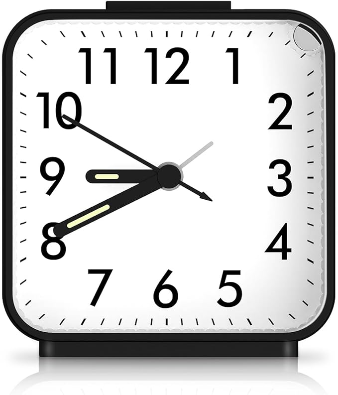 OQIMAX Analog Alarm Clocks, Non Ticking Table Clock with Luminous Hand & Large Display, Battery Powered Silent Bedside Alarm Clock with Snooze & Night Light Function, for Bedroom, Office