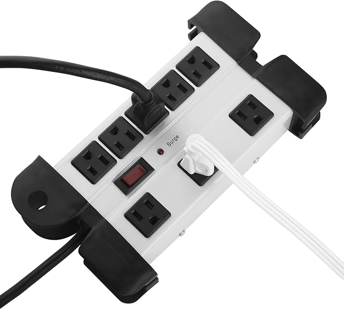 Heavy Duty Surge Protector for Appliances, 8 Outlet Workshop Power Strip with 1200 Joules, Metal with 6FT Extension Cord and Wide Spaced. Grey