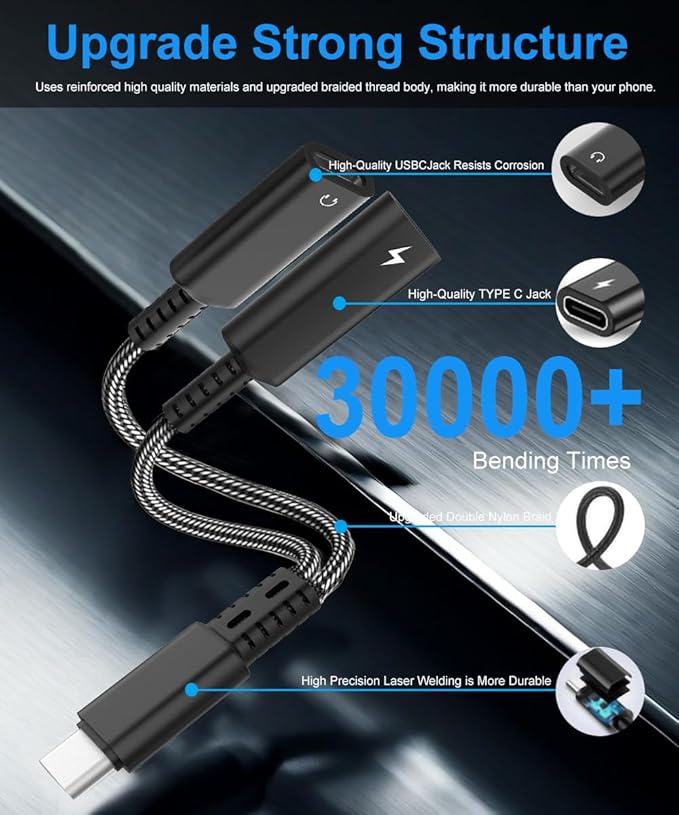 USB C Splitter, Dual USB C Headphone Jack Adapter and Charger, 2in1 Type C Audio Adapter with PD 60W Fast Charging Dongle Cable for iPhone 16 15 Pro Max Plus, Samsung Galaxy S25 S24 Ultra More USBC