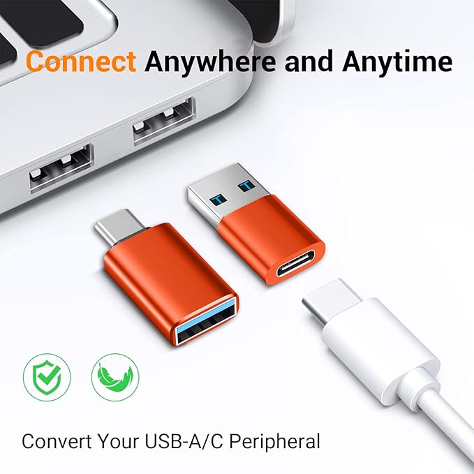 Temdan USB to USB C Adapter,Car Charger OTG Converter Compatible with MacBook Pro Air 2024,Samsung Notebook and More Type C,for iPhone 17 16 15 Air Plus Pro Max,OTG Adapters-Orange